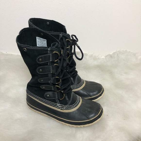 Sorel Joan Of Arctic Black Quarry Lace Up Moto Boots - Picture 8 of 15